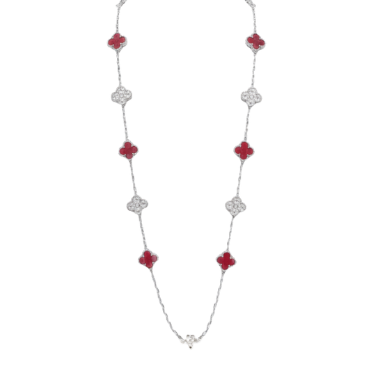Van Cleef & Arpels Jewelry | Red Clover Diamond Necklace and Bracelet Set