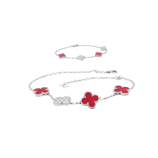 Van Cleef & Arpels Jewelry | Red Clover Diamond Necklace and Bracelet Set