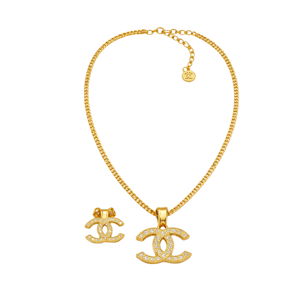 Chanel Vintage Alhambra Diamond Set Yellow Gold Jewelry