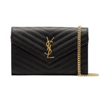 YSL Bag | Cassandre Envelope Chain Crossbody Bag Black Grain De Poudre Leather