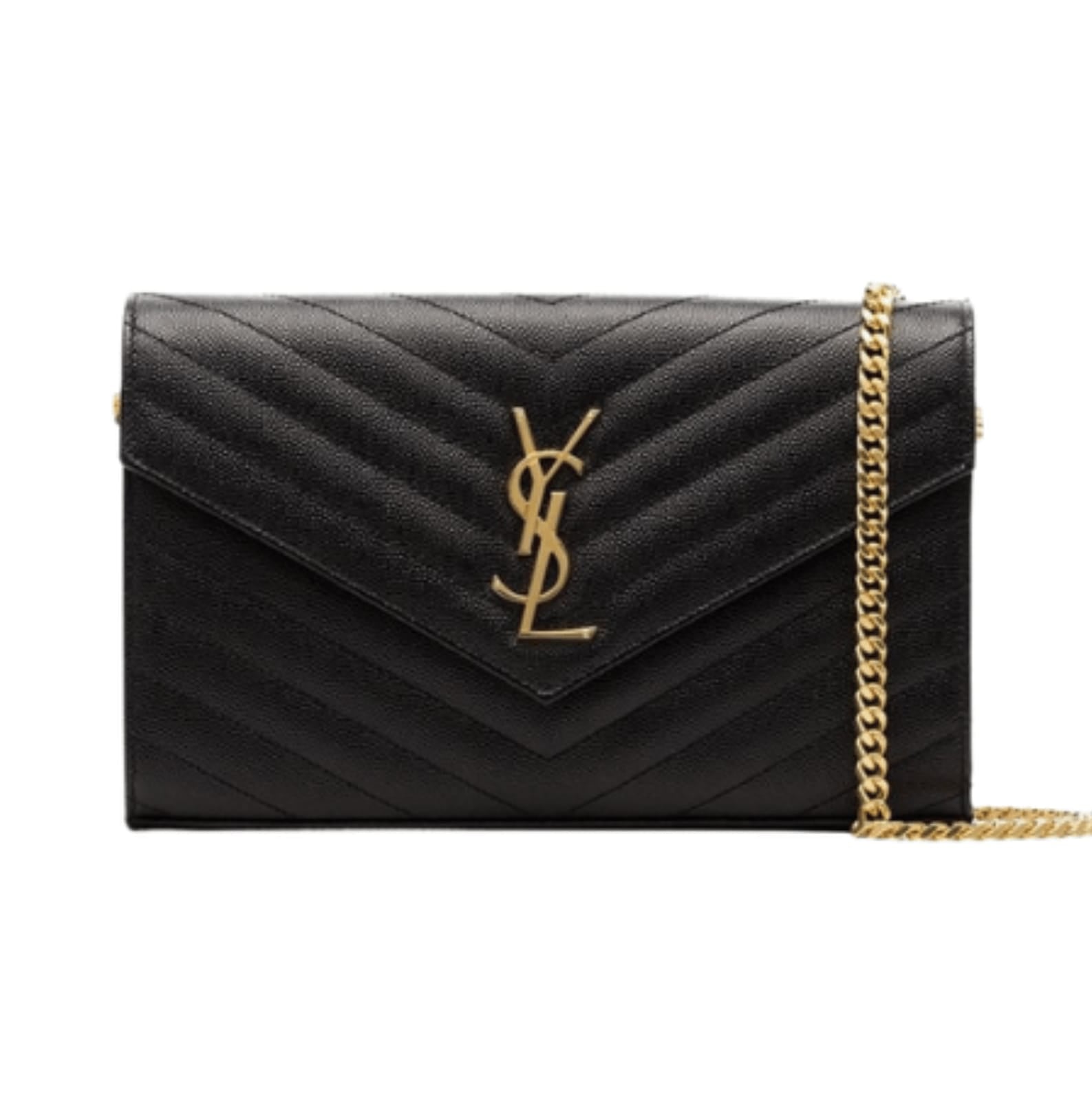 YSL Bag | Cassandre Envelope Chain Crossbody Bag Black Grain De Poudre Leather