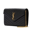YSL Bag | Cassandre Envelope Chain Crossbody Bag Black Grain De Poudre Leather