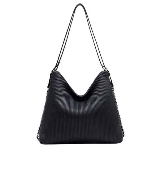 Chanel Bag | Hobo Shoulder Bag Ribbed Texture Silver Chain Straps