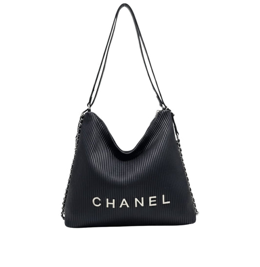 Chanel Bag | Hobo Shoulder Bag Ribbed Texture Silver Chain Straps