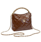 Chanel Bag | Quilted Braided Handle Chain Hobo Brown Leather