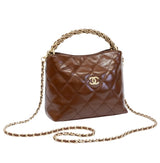 Chanel Bag | Quilted Braided Handle Chain Hobo Brown Leather