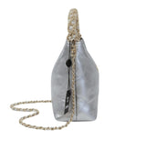 Chanel Bag | Metallic Lambskin Chain Rows Quilted Chain Hobo Silver