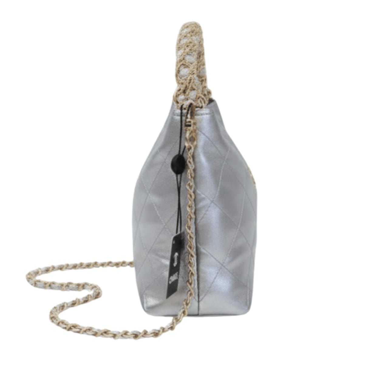 Chanel Bag | Metallic Lambskin Chain Rows Quilted Chain Hobo Silver