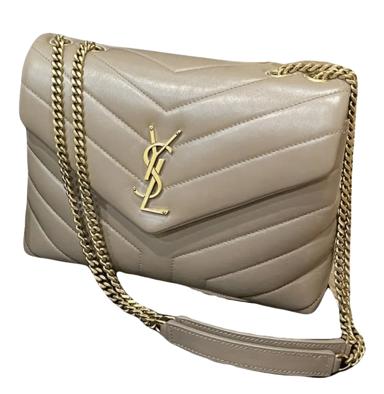 YSL Bag | Loulou Small Chain Bag Taupe Calfskin Leather