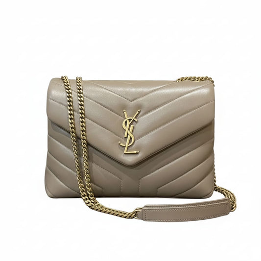 YSL Bag | Loulou Small Chain Bag Taupe Calfskin Leather