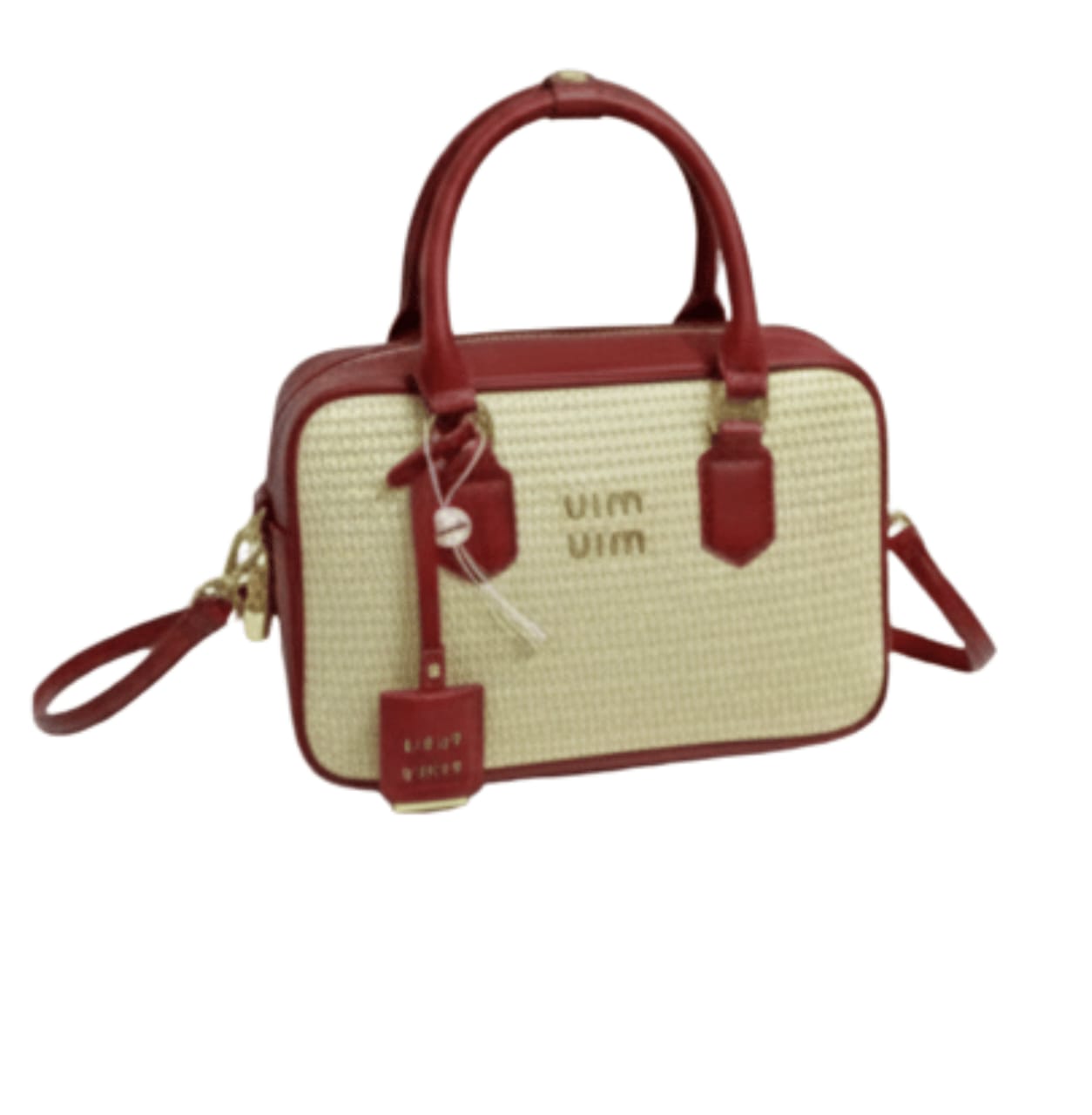 Miu Miu Bag | Straw Zip-Up Handbag Red Leather Trim Handles