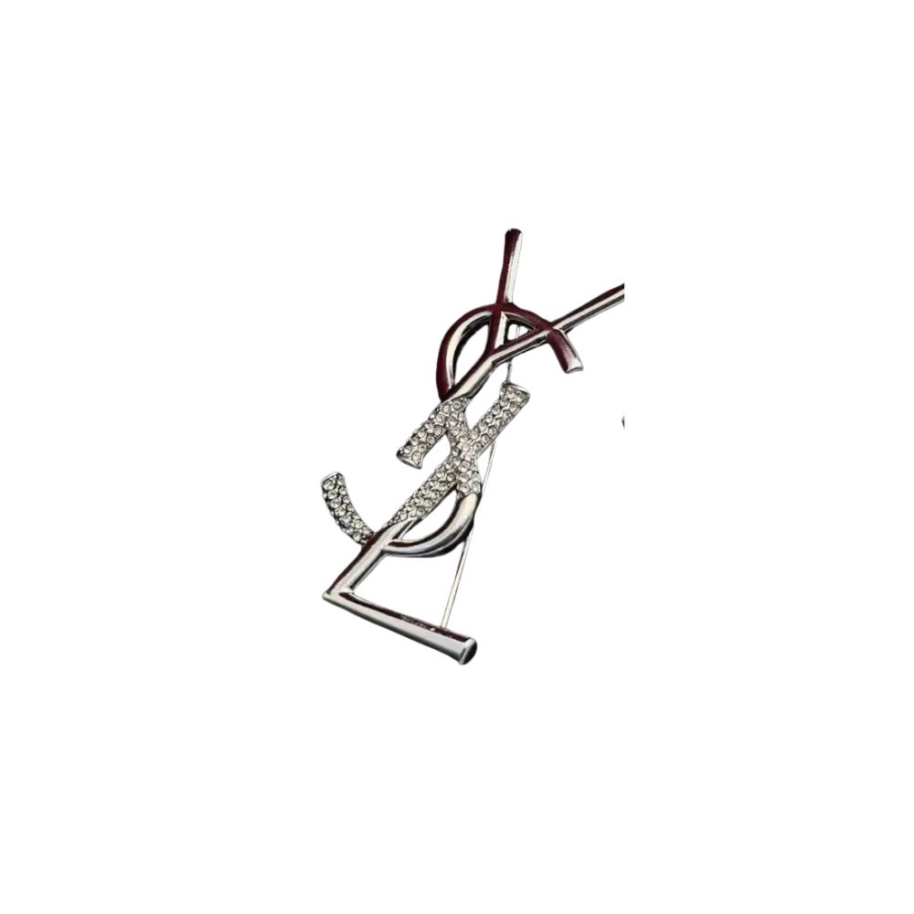 YSL Jewelry | Cassandre Brooch Earrings Set Silver Crystals