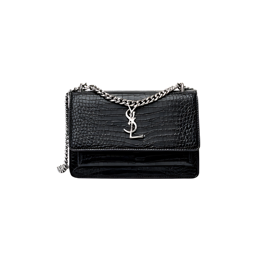 YSL Bag | Sunset Medium Black Croc-Embossed