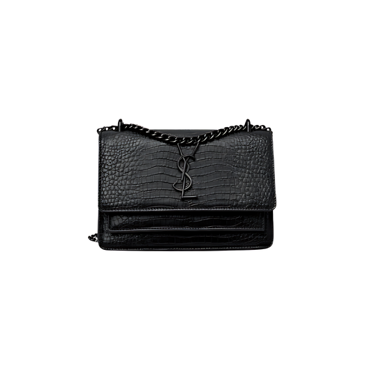 YSL Bag | Sunset Medium SO Black Croc-Embossed