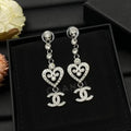 Chanel Jewelry | Heart CC Logo Drop Earrings Silver Tone