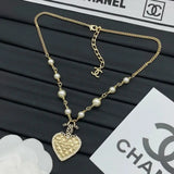 Chanel Quilted Heart Cc Logo Pearl Station Necklace Jewelry premium replica - image 4