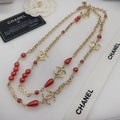 Chanel Jewelry | Logo Red Resin Pearl Crystal Station Necklace