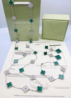 Van Cleef & Arpels Jewelry | White Mother of Pearl Diamond Clover Necklace Bracelet Set