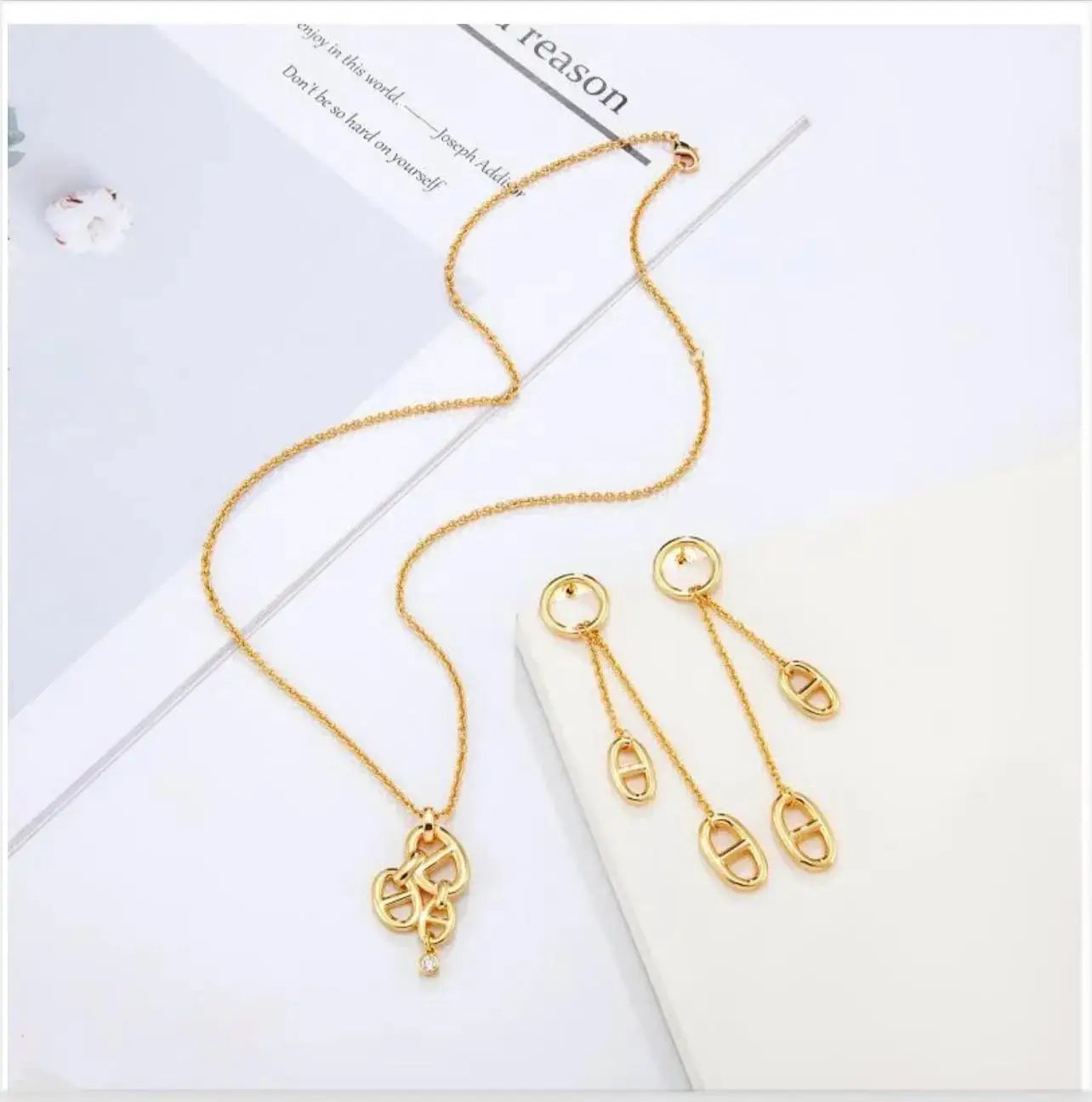 Dior Jewelry | CD Navy Necklace Earrings Set Gold
