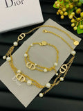 Dior Jewelry | CD Pearl Layered Necklace Bracelet Set Gold