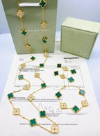Van Cleef & Arpels Jewelry | White Mother of Pearl Diamond Clover Necklace Bracelet Set