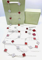 Van Cleef & Arpels Jewelry | White Mother of Pearl Diamond Clover Necklace Bracelet Set