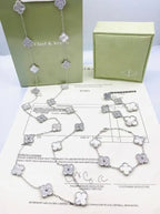 Van Cleef & Arpels Jewelry | White Mother of Pearl Diamond Clover Necklace Bracelet Set