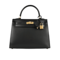 Hermès Bag | Kelly 28 Sellier Handbag Black Box Calfskin Leather Gold Hardware