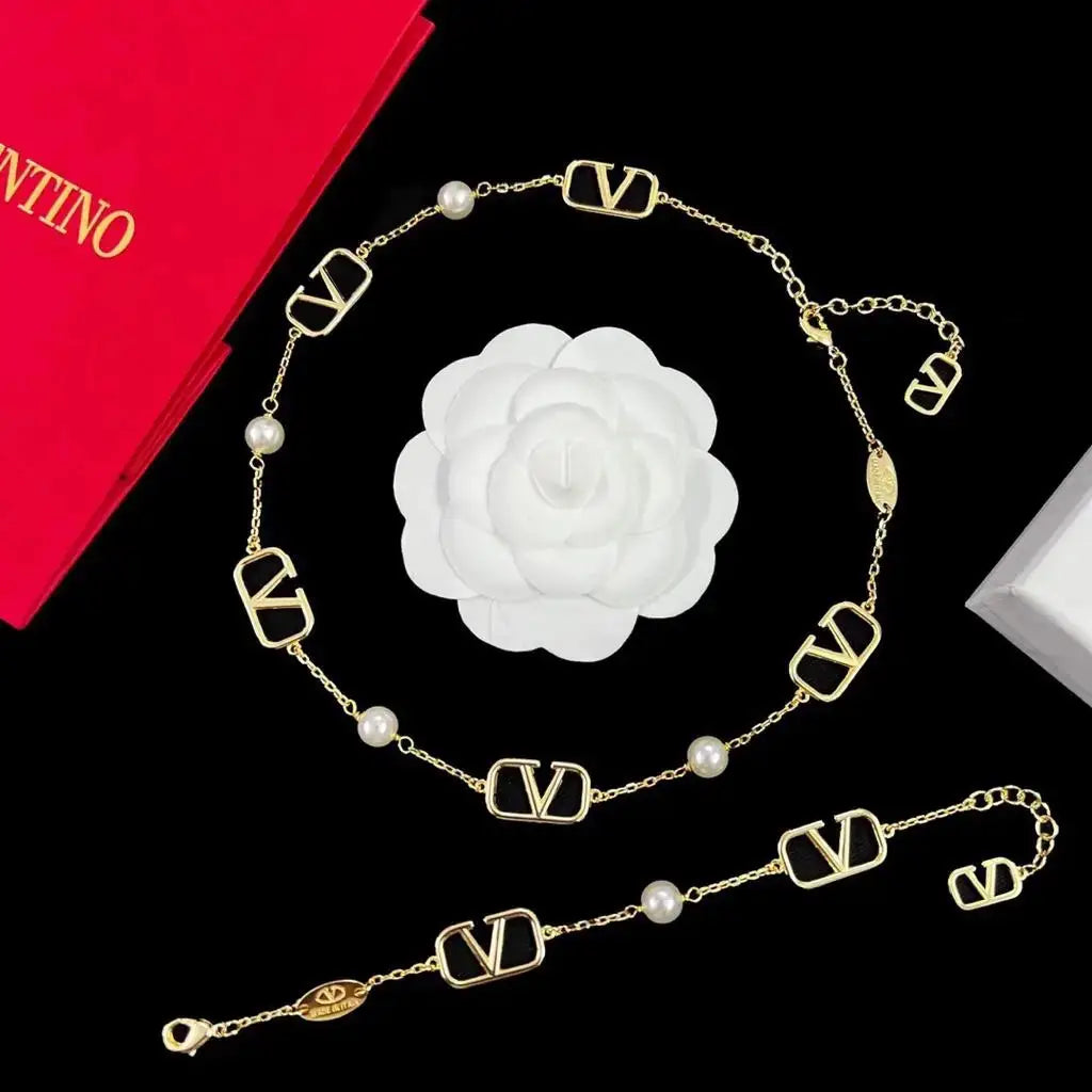 Valentino Jewelry | VLogo Signature Pearl Necklace Bracelet Set Gold