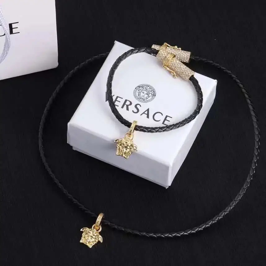 Versace Jewelry | Medusa '95 Braided Leather Necklace & Bracelet Set